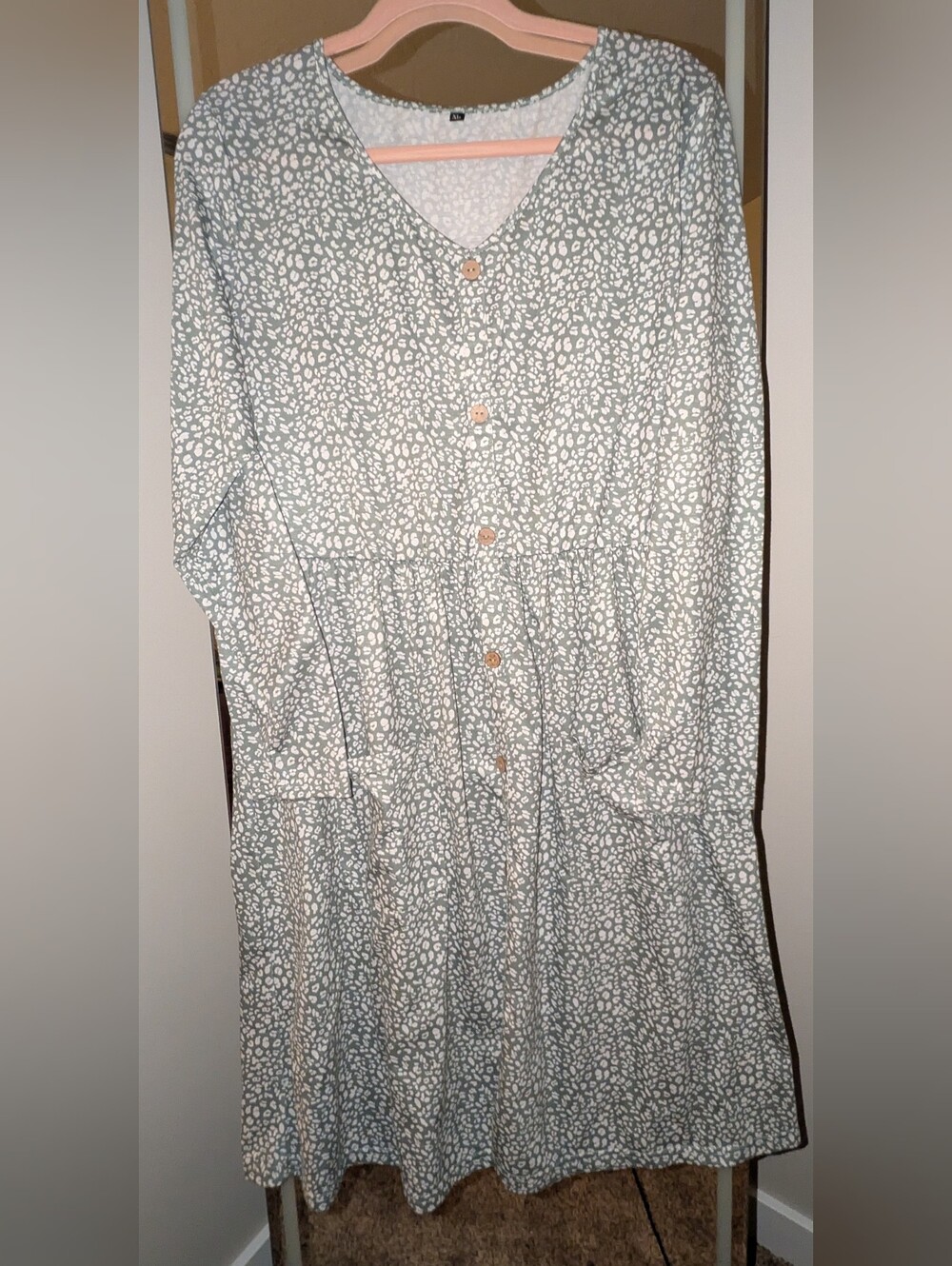 Lightweight Sage Green and White Printed Dress